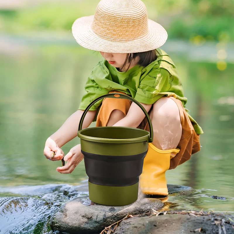 户外折叠水桶加厚伸缩桶带盖赶海水桶洗车载小桶便携美术折叠水桶