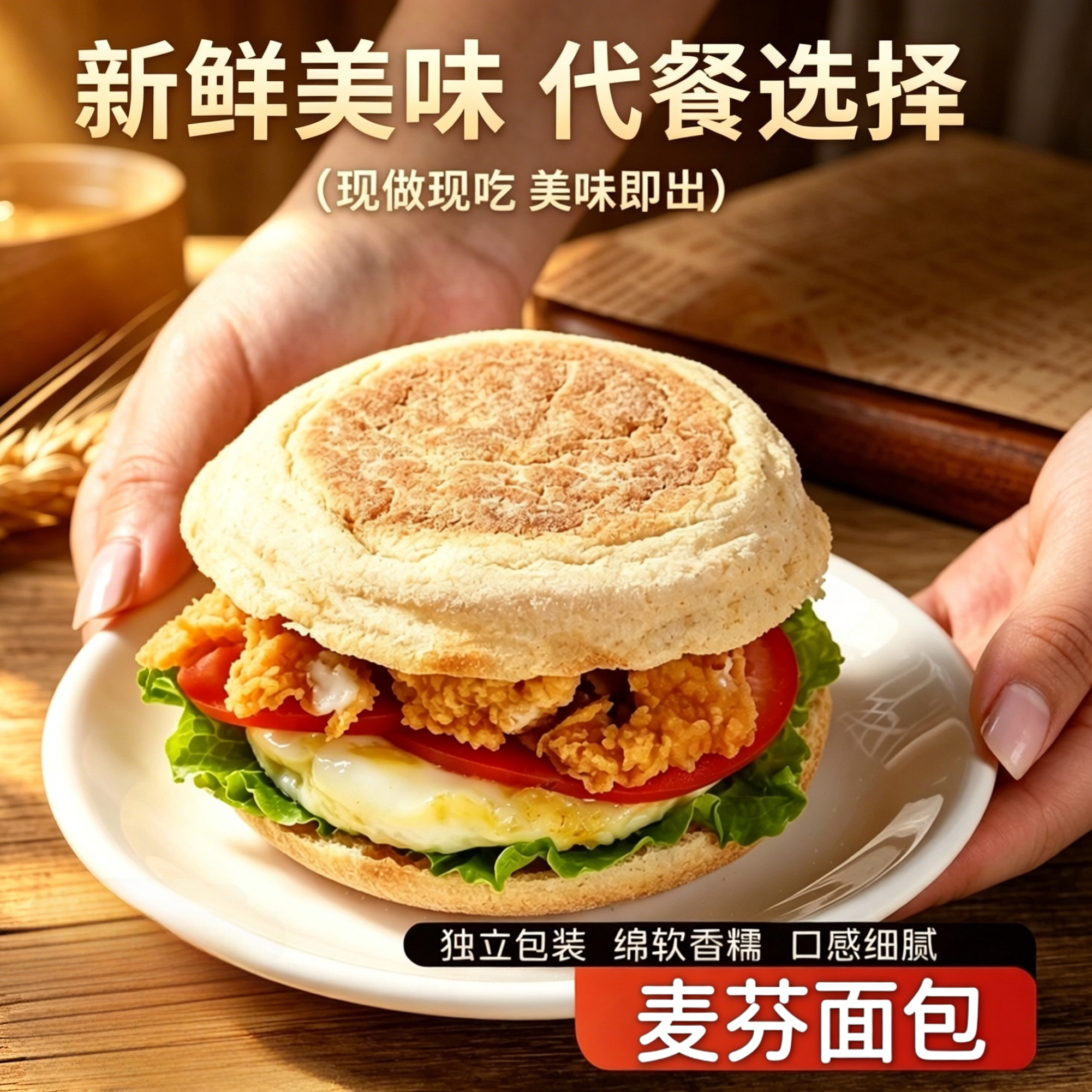 全麦英式麦芬面包胚商用摆摊家用早餐汉堡原料囤货