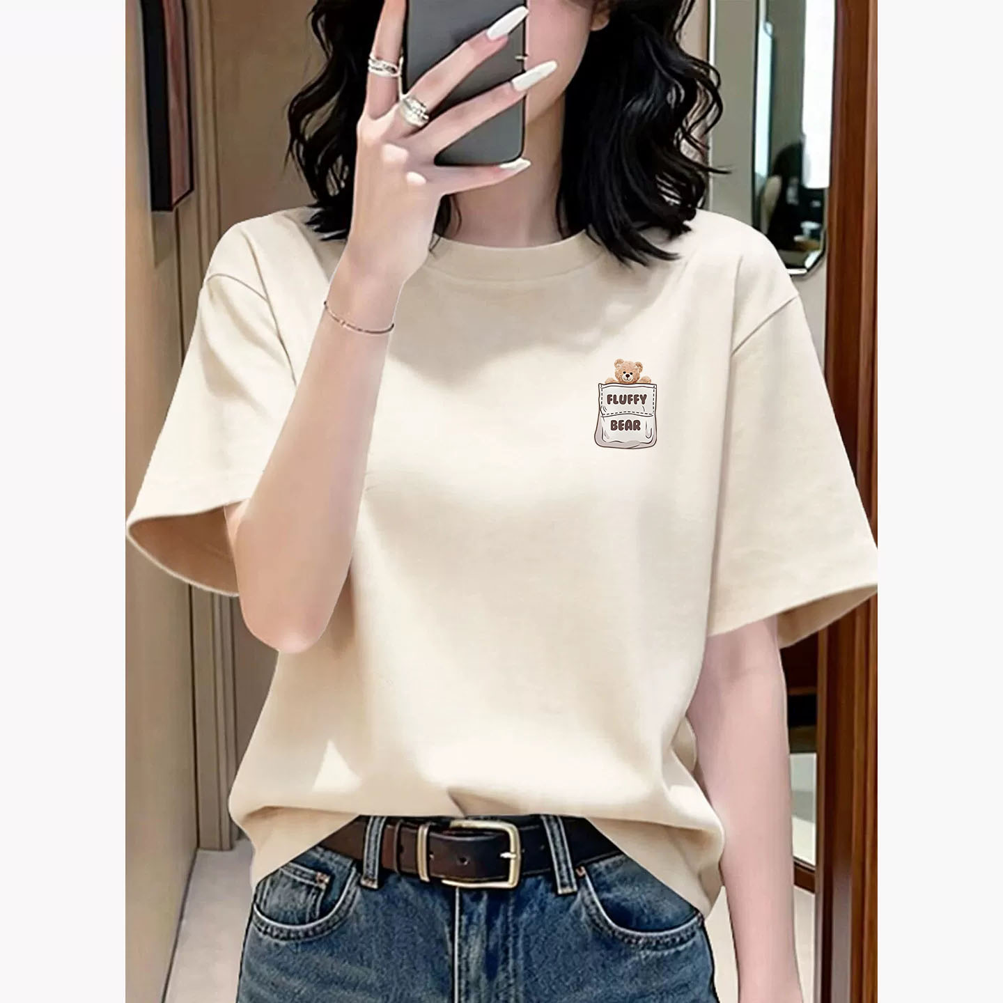 高端无锡高级感纯棉短袖t恤女夏季简约印花小个子宽松休闲上衣潮图片