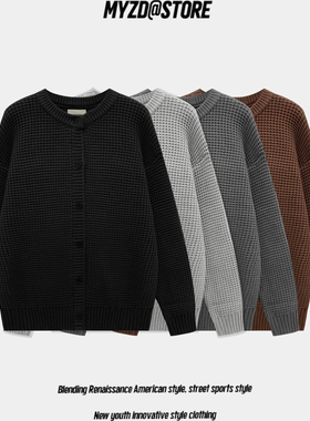 MYZD欧美流行潮流纯色简约圆领复古百搭休闲针织毛衣开衫外套宽松