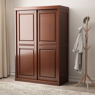 中式实木衣柜两门推拉衣柜1.2米两门 3门卧室原木带镜子家用衣橱