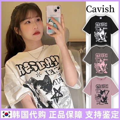 韩国正品cavish短袖猫咪吉他t恤