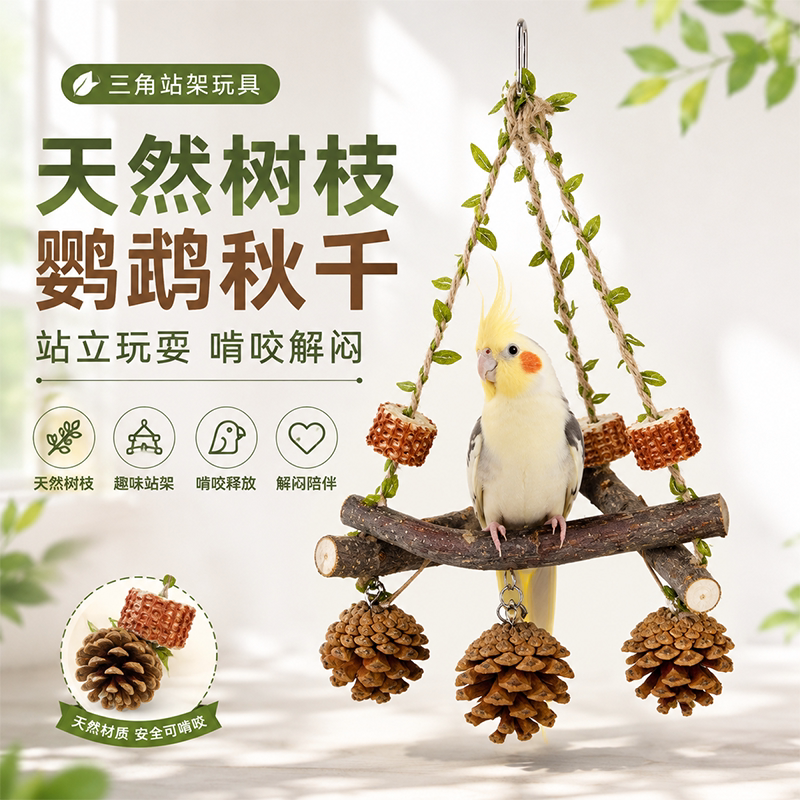鹦鹉秋千玩具天然树枝三角站架虎皮玄凤小太阳和尚鸟笼配件鸟用品图片
