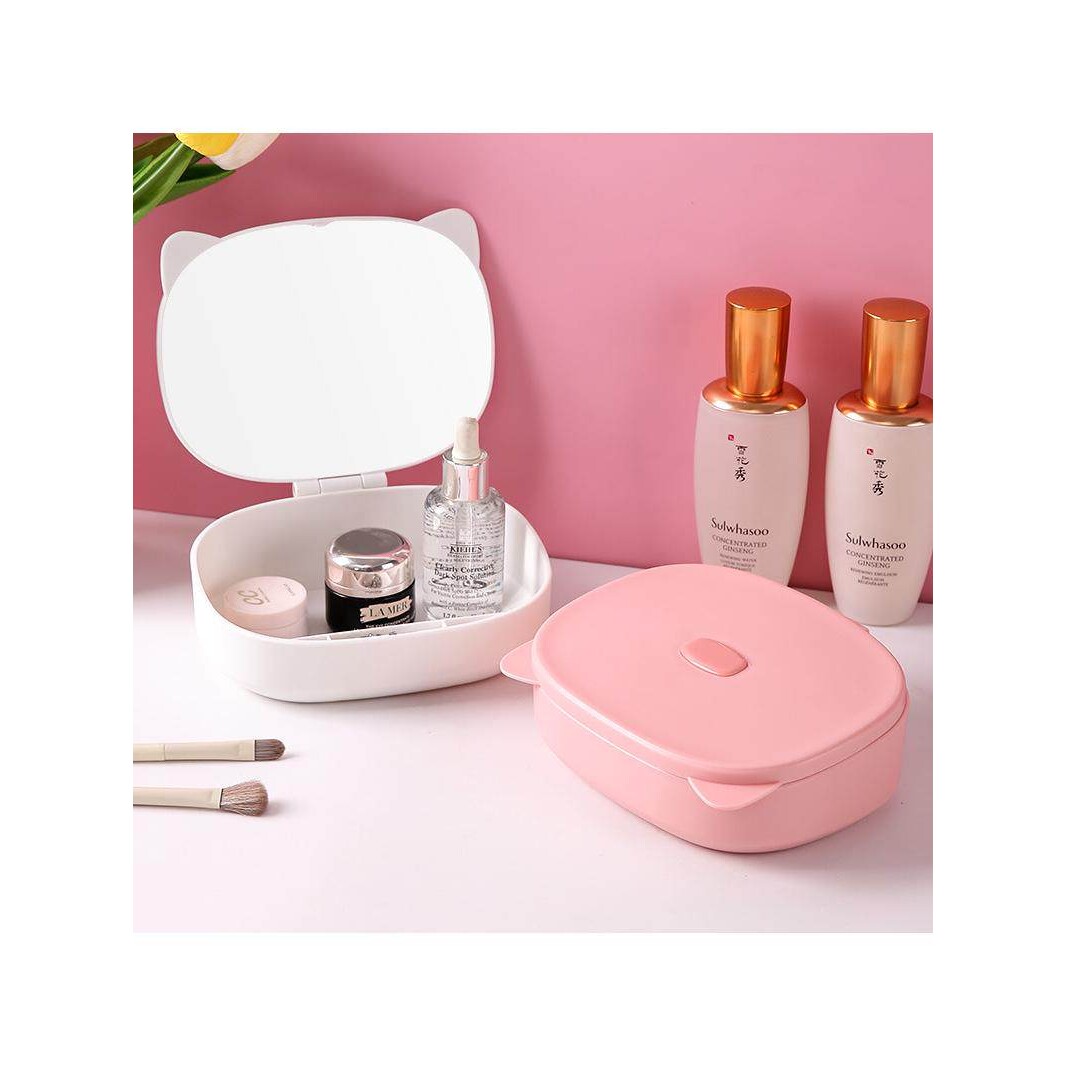 折叠化妆镜带收纳盒镜子女学生宿舍桌面台式家用小型美妆镜