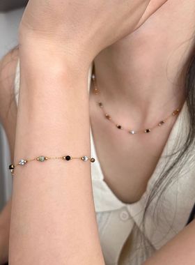 彩色天然石项链女小众设