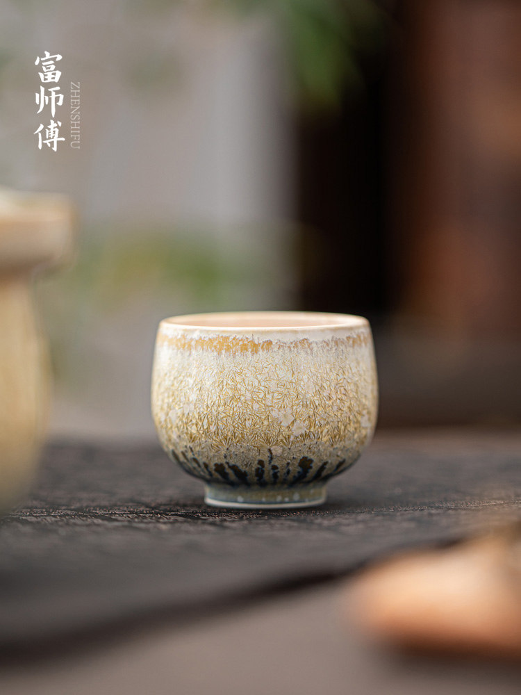 松针结晶窑变茶杯景德镇纯手工陶瓷品茗杯功夫茶主人杯子茶盏单个