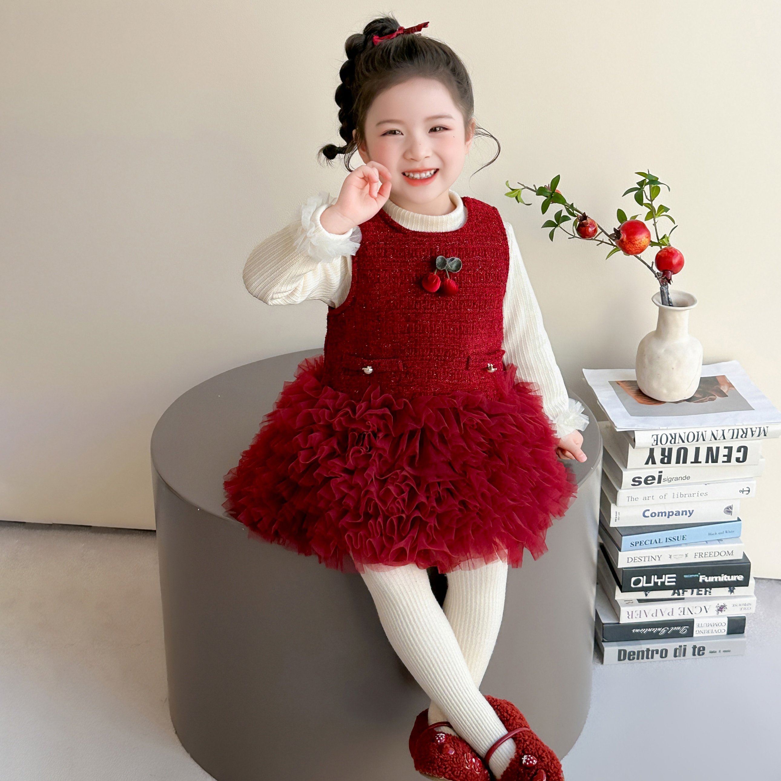 女小童连衣裙秋冬季拜年服套装