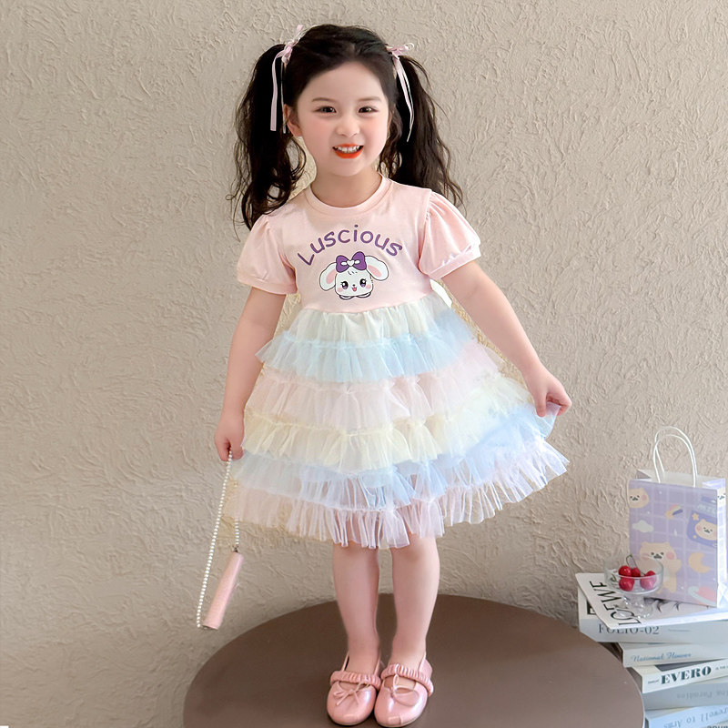 女宝夏季新款卡通可爱蛋糕裙萌趣公主裙儿童时尚可爱短袖裙连衣裙