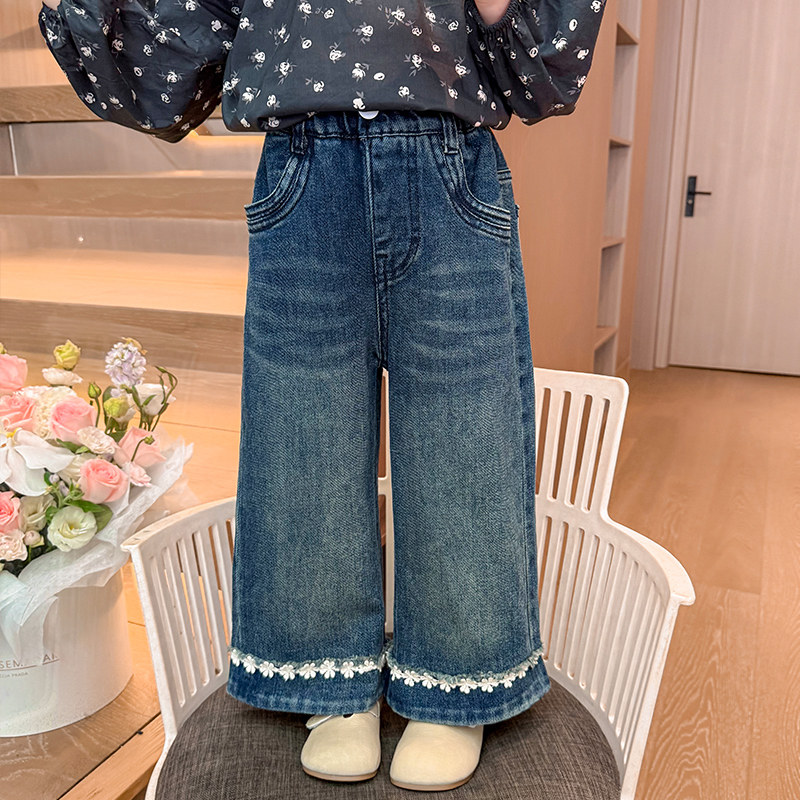 女宝宝春季新款甜美花边牛仔裤小女孩洋气韩系阔腿裤公主风直筒裤,女装/女士精品,牛仔裤,淘宝优惠券,粉丝福利购,淘宝优惠卷