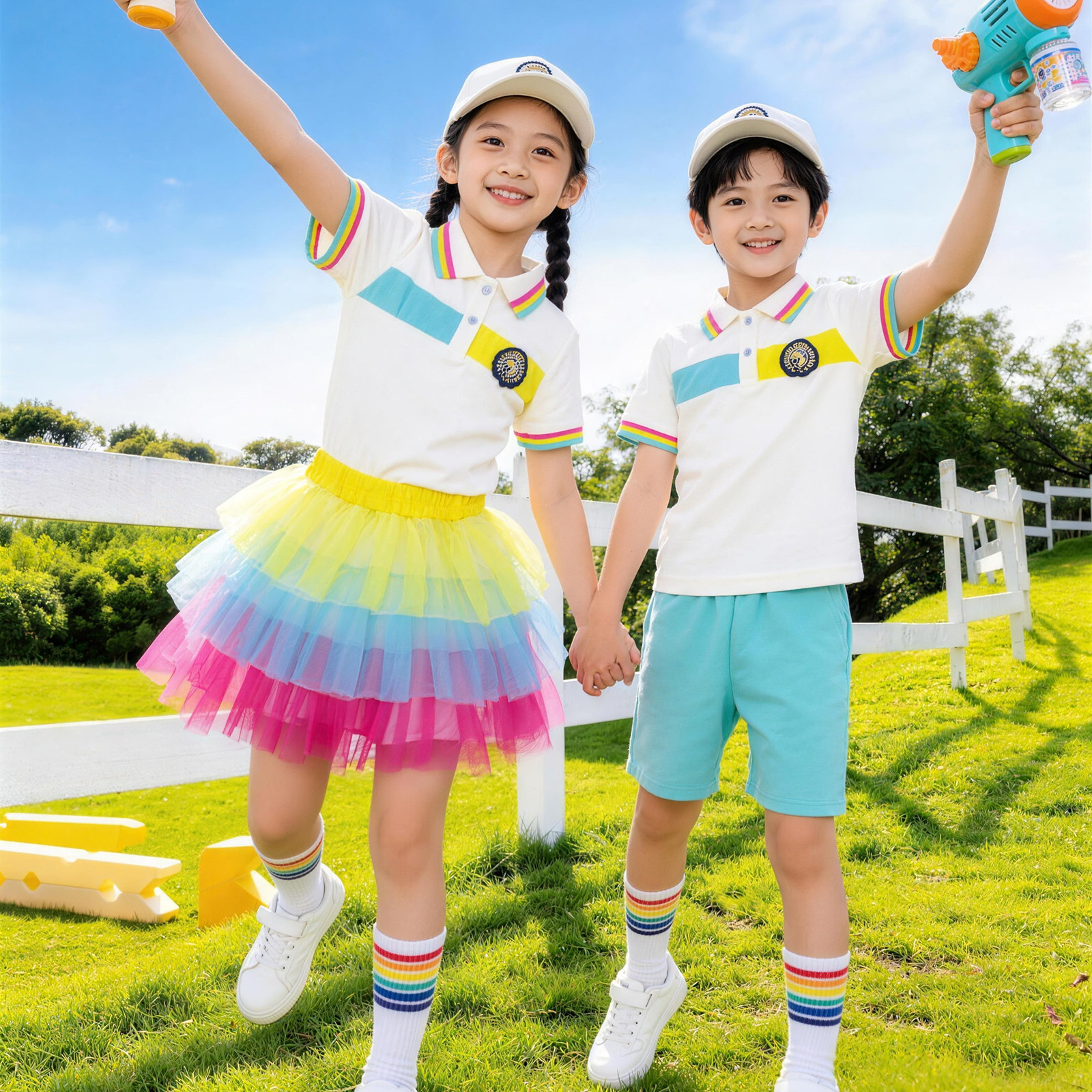 中学生夏季新款啦啦队表演服团体合唱服幼儿园街舞演出服舞台服潮