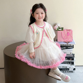 女娃娃软萌长袖 女童春秋新款 甜美马甲网纱裙套装 连衣裙仙气公主裙