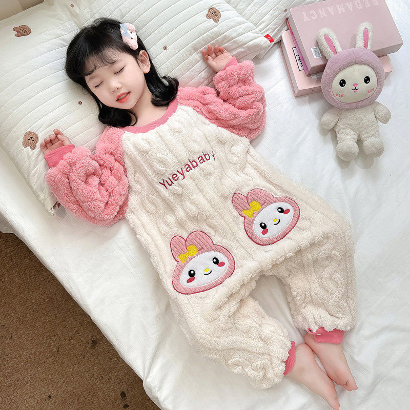儿童连体睡衣冬季女小童宝宝法兰绒美乐蒂加厚睡袋防踢家居服爬服