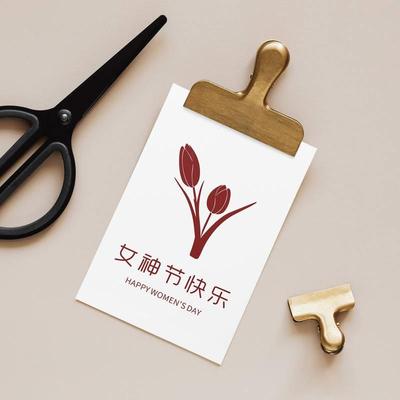 三八妇女节贺卡花店小卡片38女神节文艺清新吊卡感恩感谢祝福留言