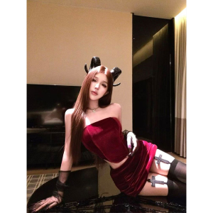 万圣节COS性感辣妹御姐风抹胸上衣修身半身裙包臀裙套装设计减龄