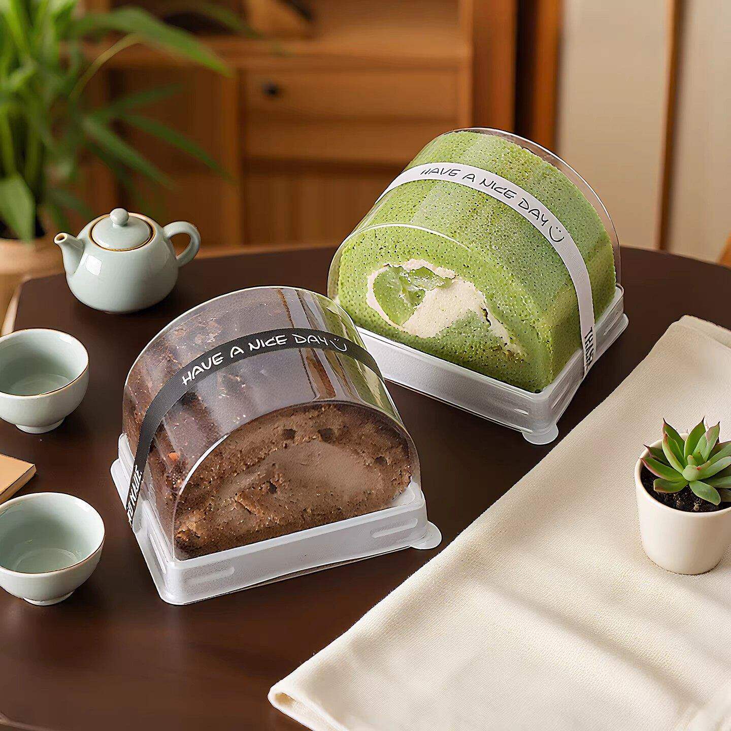 蛋糕卷包装盒单个切块蛋糕西点盒小半圆虎皮卷瑞士卷甜品打包盒子