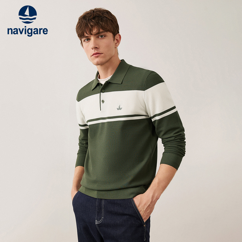 小帆船秋季休闲撞色条纹polo衫