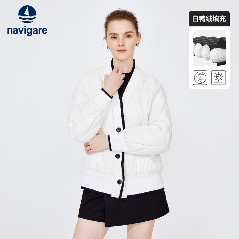 Navigare意大利小帆船白色保暖短款羽绒服女冬季休闲v领开衫外套,女装/女士精品,羽绒服,淘宝优惠券,粉丝福利购,淘宝优惠卷