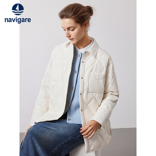 Navigare意大利小帆船白色休闲衬衫羽绒服女冬季新款宽松保暖外套