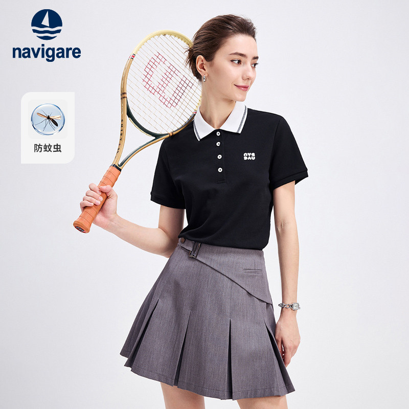 Navigare意大利小帆船夏季黑色短袖polo衫女士翻领T恤休闲菠萝衫,女装/女士精品,POLO衫,淘宝优惠券,粉丝福利购,淘宝优惠卷