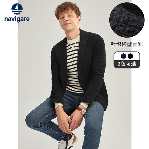 Navigare意大利小帆船休闲西装男士2025秋季黑色长袖上衣外套