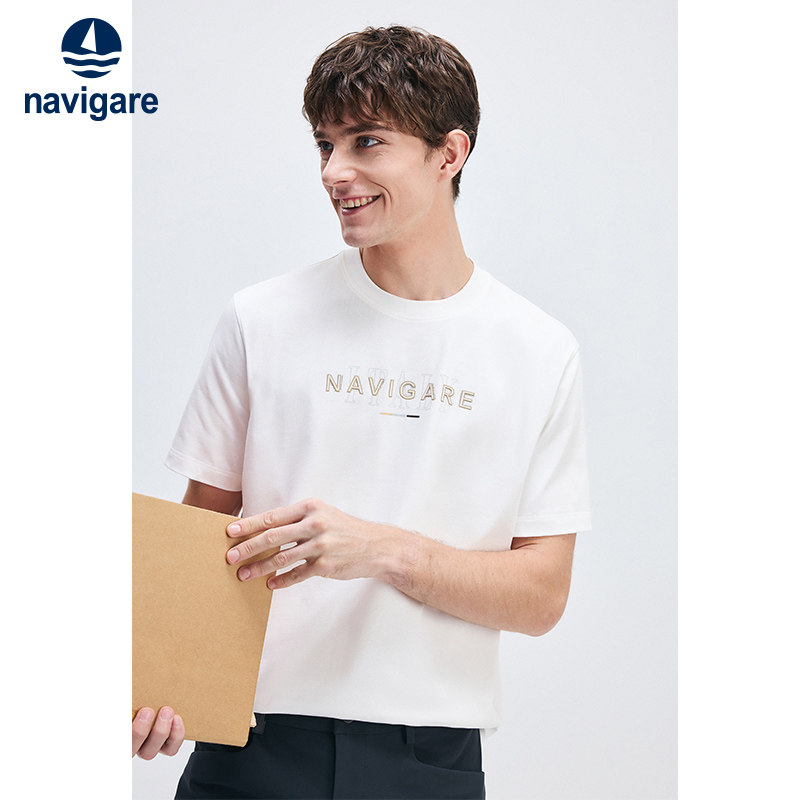 [重磅t]Navigare意大利小帆船休闲短袖T恤男夏季白色纯棉
