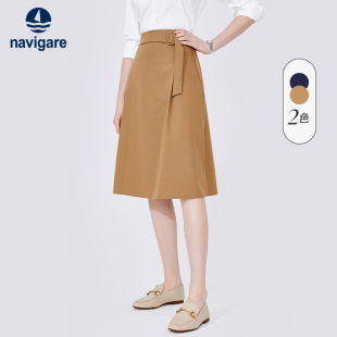 Navigare意大利小帆船卡其色a字半身裙女夏季 显瘦小个子裙子