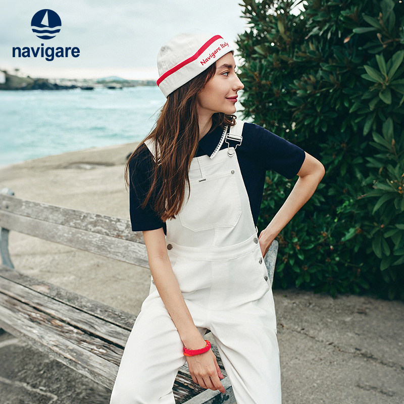 Navigare意大利小帆船复古连体裤三防牛仔裤女2026春夏白