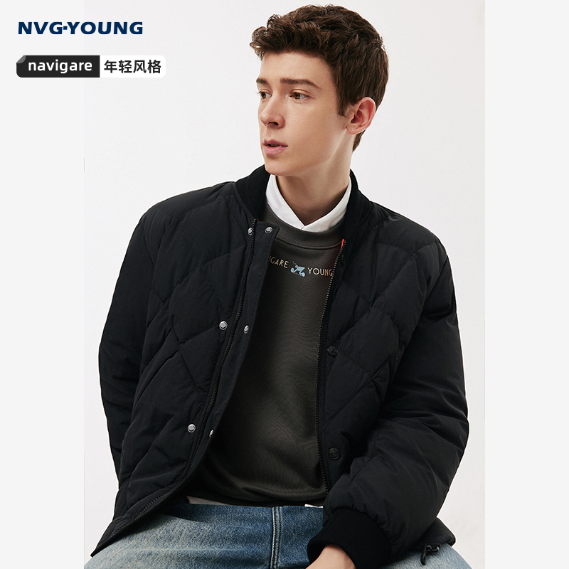 Navigare厚款时尚棒球领羽绒服