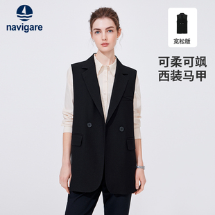 马夹外套 坎肩无袖 Navigare意大利小帆船黑色西装 马甲女高级感时尚