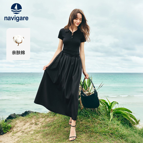 Navigare通勤收腰短袖连衣裙