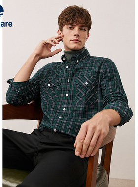 [纯棉]Navigare意大利小帆船秋季绿色格子衬衫男长袖休闲衬衣