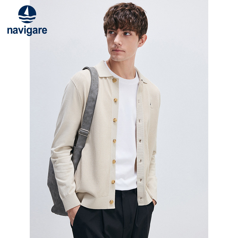 小帆船长袖翻领针织开衫