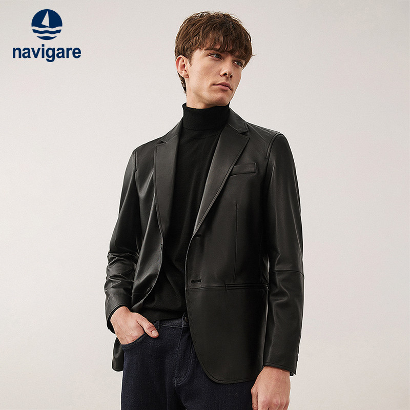 [羊皮]Navigare意大利小帆船黑色休闲西装皮衣男秋季真皮西服外套,男装,皮衣,淘宝优惠券,粉丝福利购,淘宝优惠卷