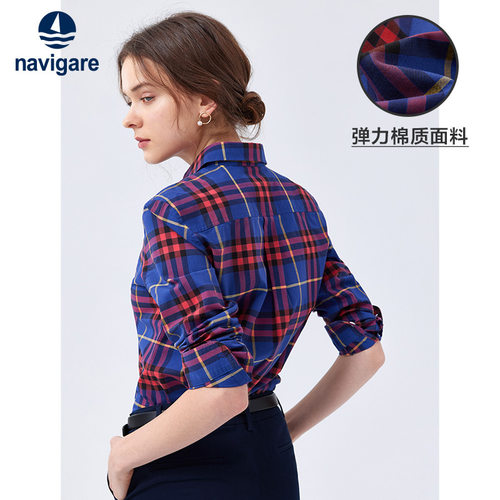格纹设计，经典翻领，收腰衬衫裙
