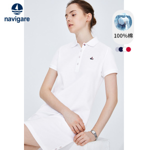 [纯棉]Navigare意大利小帆船polo连衣裙女白色a字裙休闲显瘦裙子