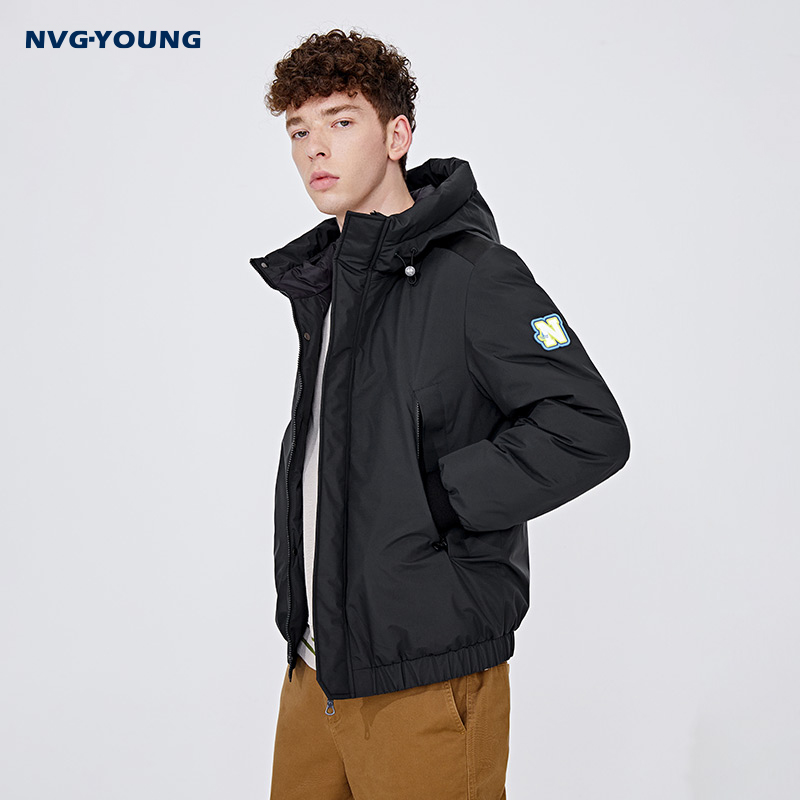 [三防]Navigare意大利小帆船黑色连帽羽绒服男冬季休闲短款外套