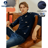 套头圆领纯羊毛针织衫 Navigare意大利小帆船毛衣男士 春季