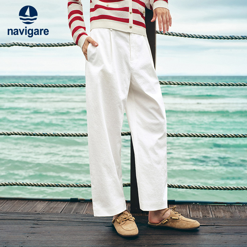 Navigare意大利小帆船白色简约休闲裤女2026春夏轻薄百搭