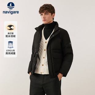 Navigare意大利小帆船高充绒量短款面包羽绒服男冬季加厚休闲外套
