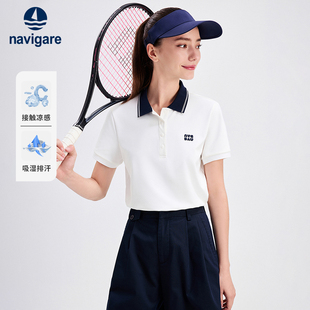 翻领T恤半袖 女夏季 上衣 polo衫 Navigare意大利小帆船白色短袖