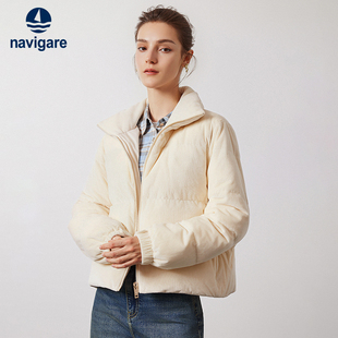 [灯芯绒]Navigare意大利小帆船白色短款羽绒服女冬季时尚短外套