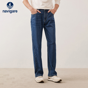 [轻暖]Navigare意大利小帆船蓝色休闲牛仔裤男秋冬新款阔腿裤子