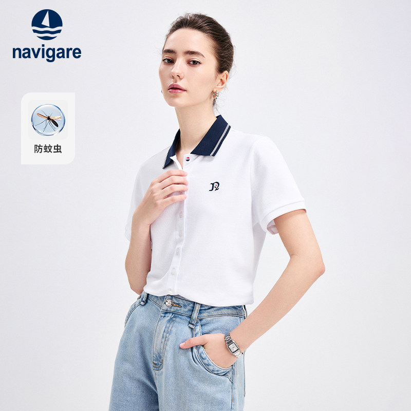 Navigare意大利小帆船老钱风女士polo衫25夏季翻领短袖