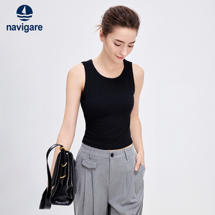 Navigare意大利小帆船黑色修身 针织内搭打底上衣 吊带背心女士夏季