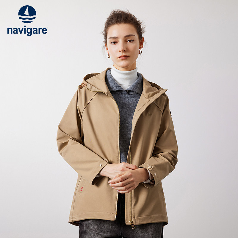 Navigare意大利小帆船卡其色风衣女士休闲宽松夹克中长款连帽外套,女装/女士精品,风衣,淘宝优惠券,粉丝福利购,淘宝优惠卷