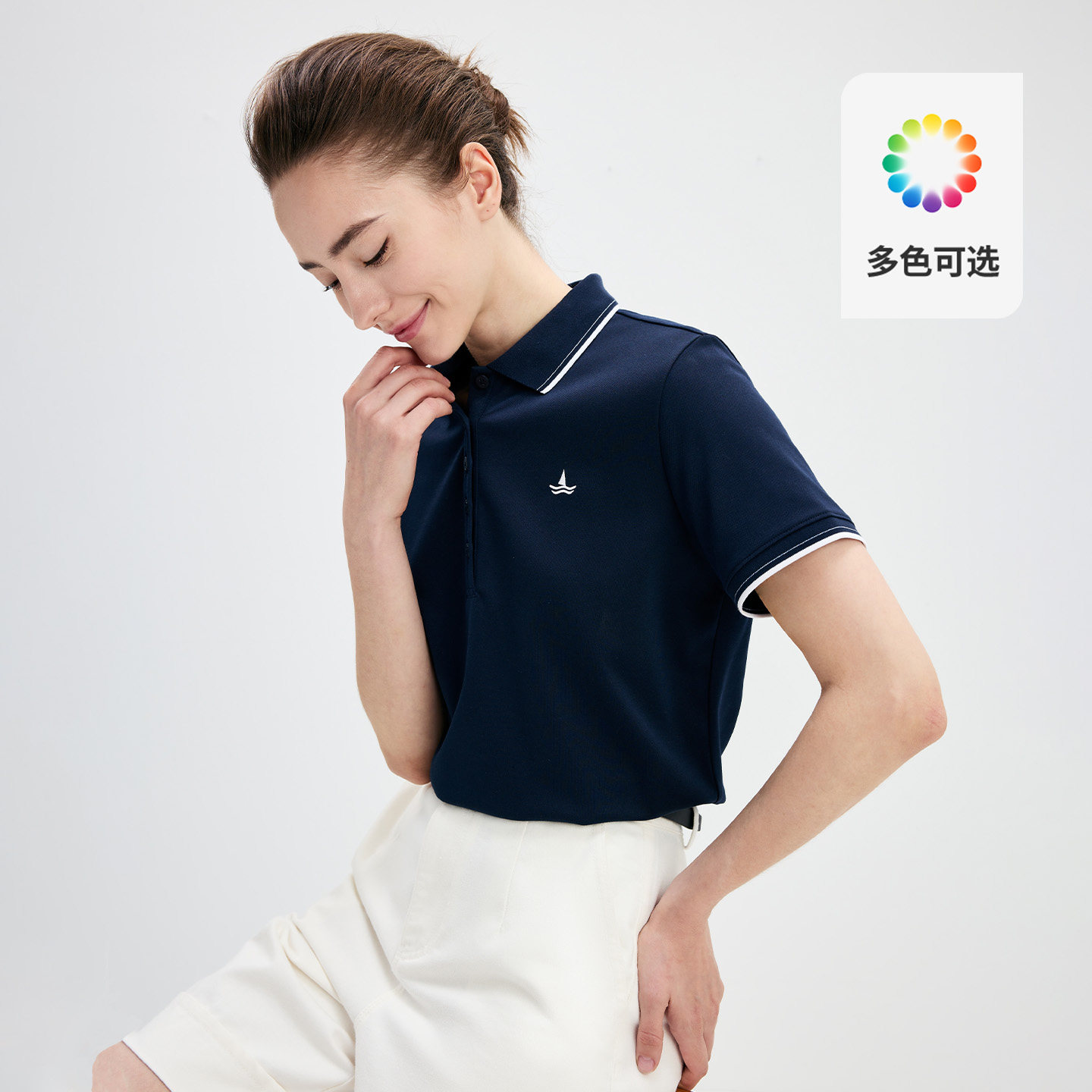 Navigare意大利小帆船蓝色短袖polo衫女2026夏季休闲翻领T恤