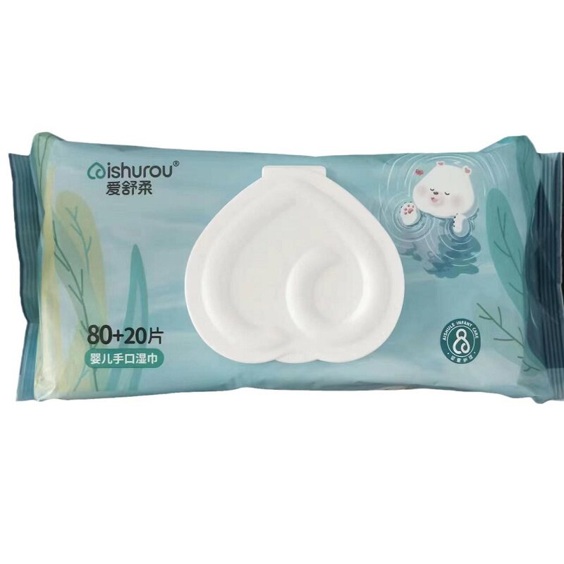 爱舒柔带盖爱心款婴儿手口湿巾100抽孕婴宝宝擦手擦脸清洁湿纸巾