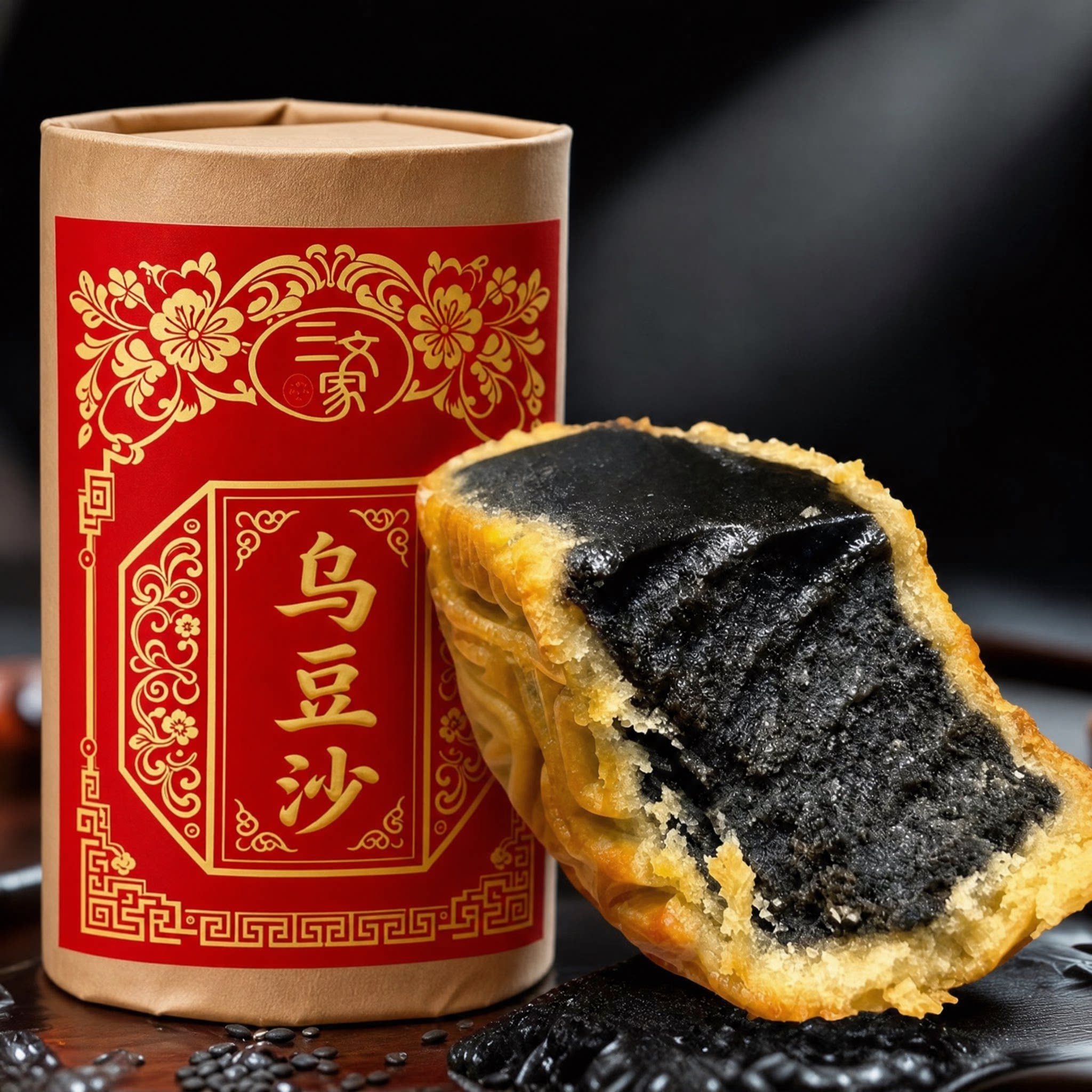 【新品】秘制三文家广式月饼乌豆沙馅90%馅料占比传统糕点黑豆沙