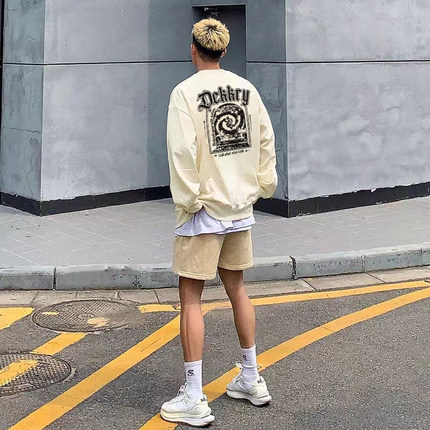 vintage美式复古设计感长袖卫衣男秋季潮牌高街嘻哈无帽宽松上衣