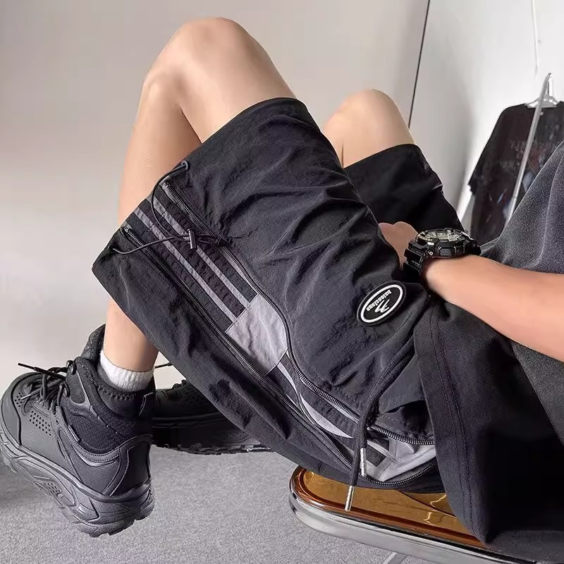 美式潮牌条纹重工速干短裤男士夏季青年篮球运动裤阔腿休闲五分裤